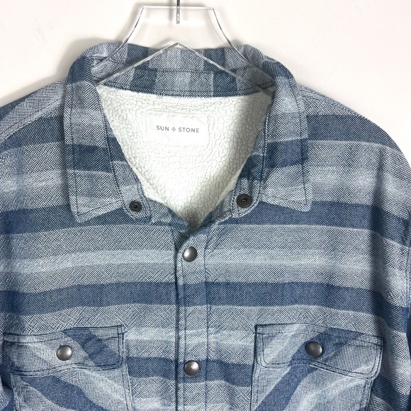 Men's Fleece Lined Striped Shirt Jacket Shaket Button‎ Front Size XXL - Picture 4 of 16